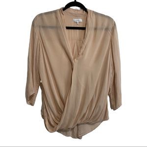 Babaton Pale Pink Blush Faux Wrap V Neck Lightweirght Blouse 100% Viscose-XS